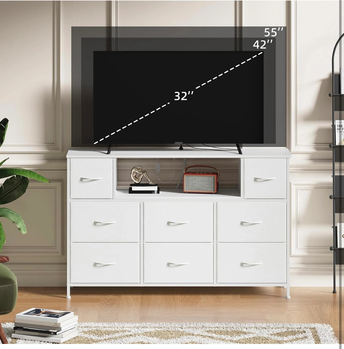 White 8-Drawer Dresser with Charging Station and LED Lights - photo 4