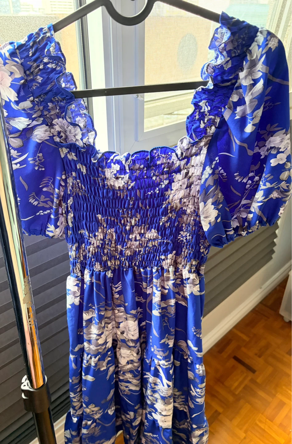 Blue Floral Puff Sleeve Smocked Dress - photo 3