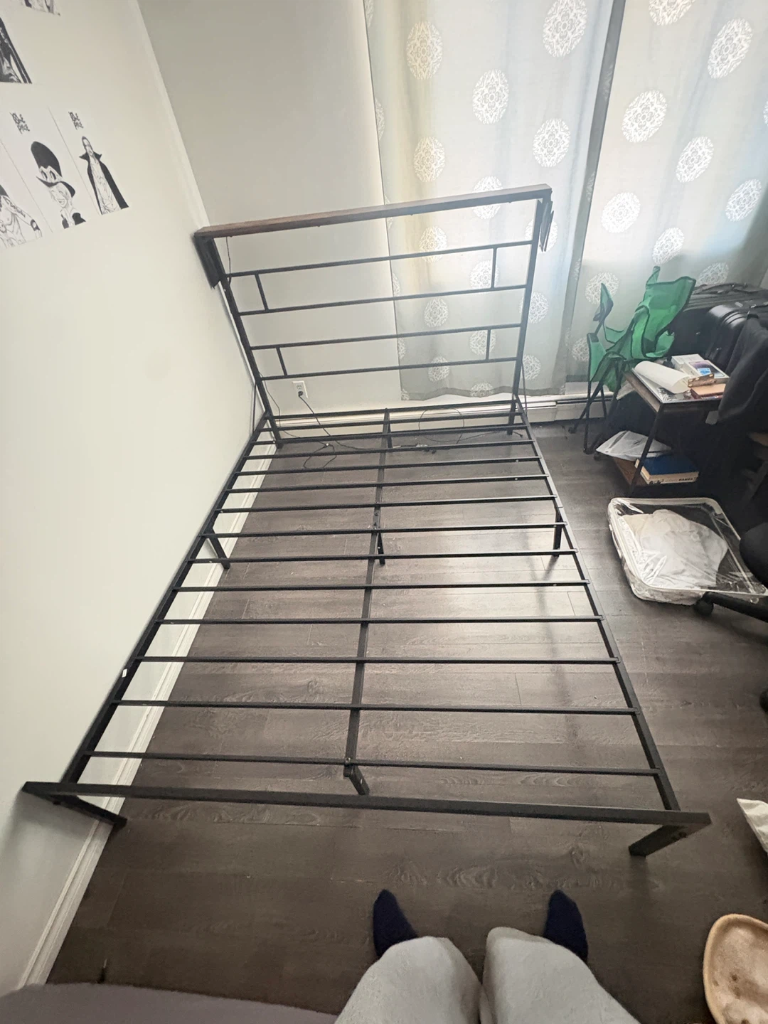 Black Metal Bed Frame with Wood Headboard
