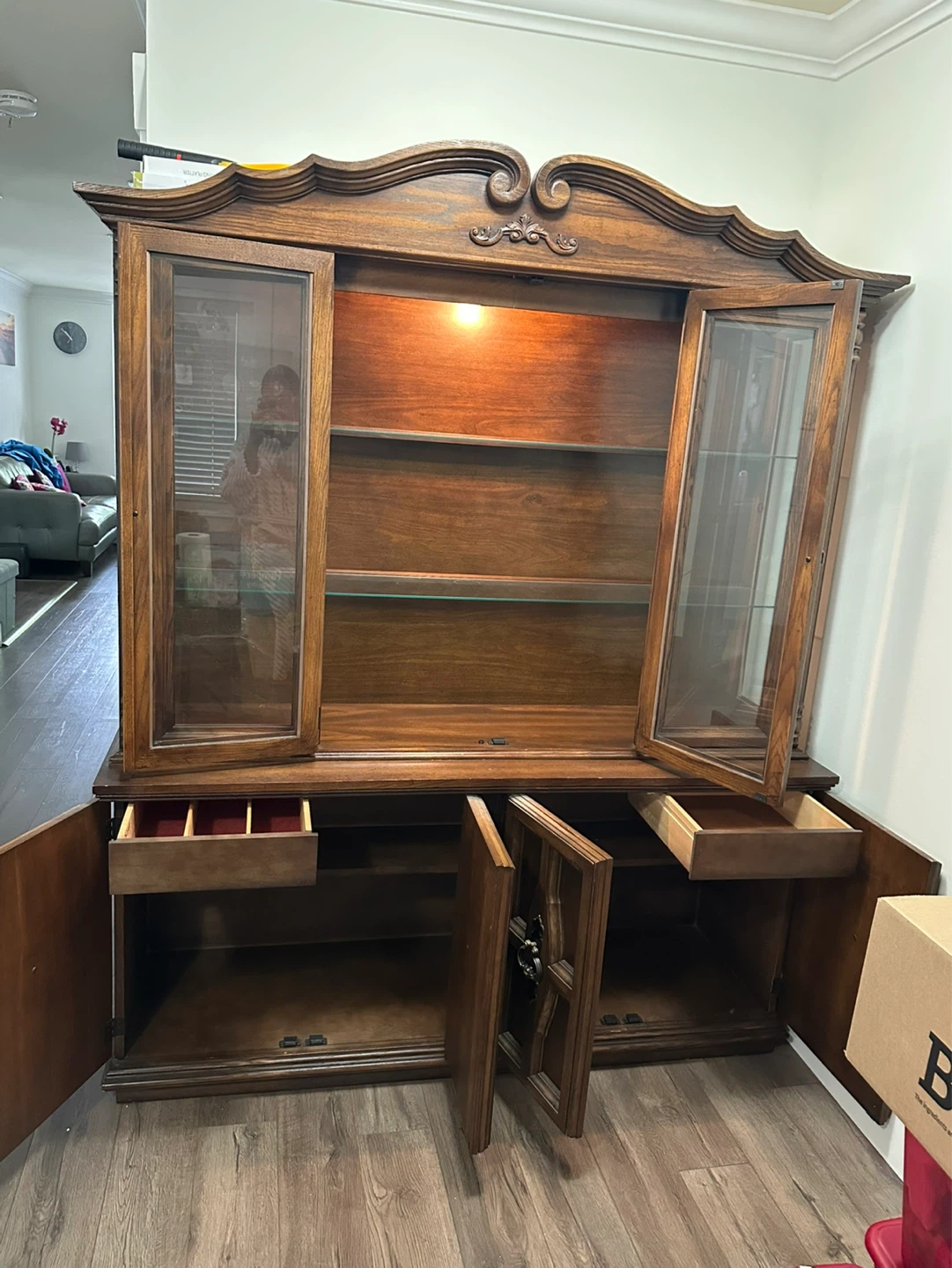 Solid Wood China Cabinet with Glass Doors