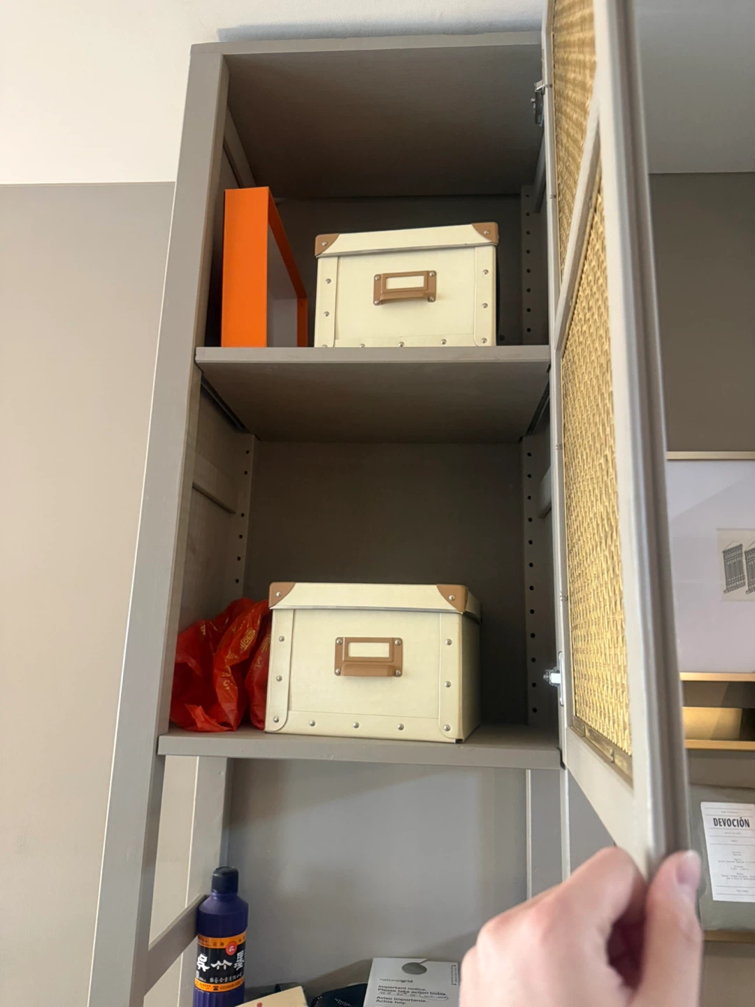 Tall corner Storage Cabinet with Rattan Doors - photo 4