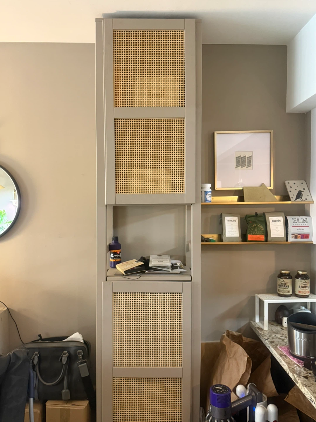 Tall corner Storage Cabinet with Rattan Doors - photo 2
