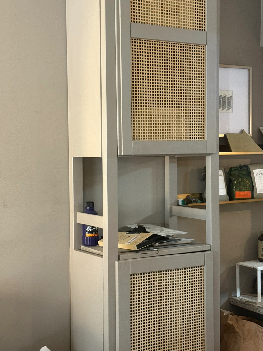 Tall corner Storage Cabinet with Rattan Doors - photo 5