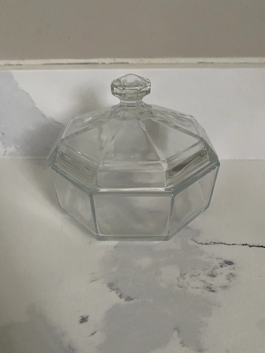 Clear Glass Octagonal Trinket Dish with Lid