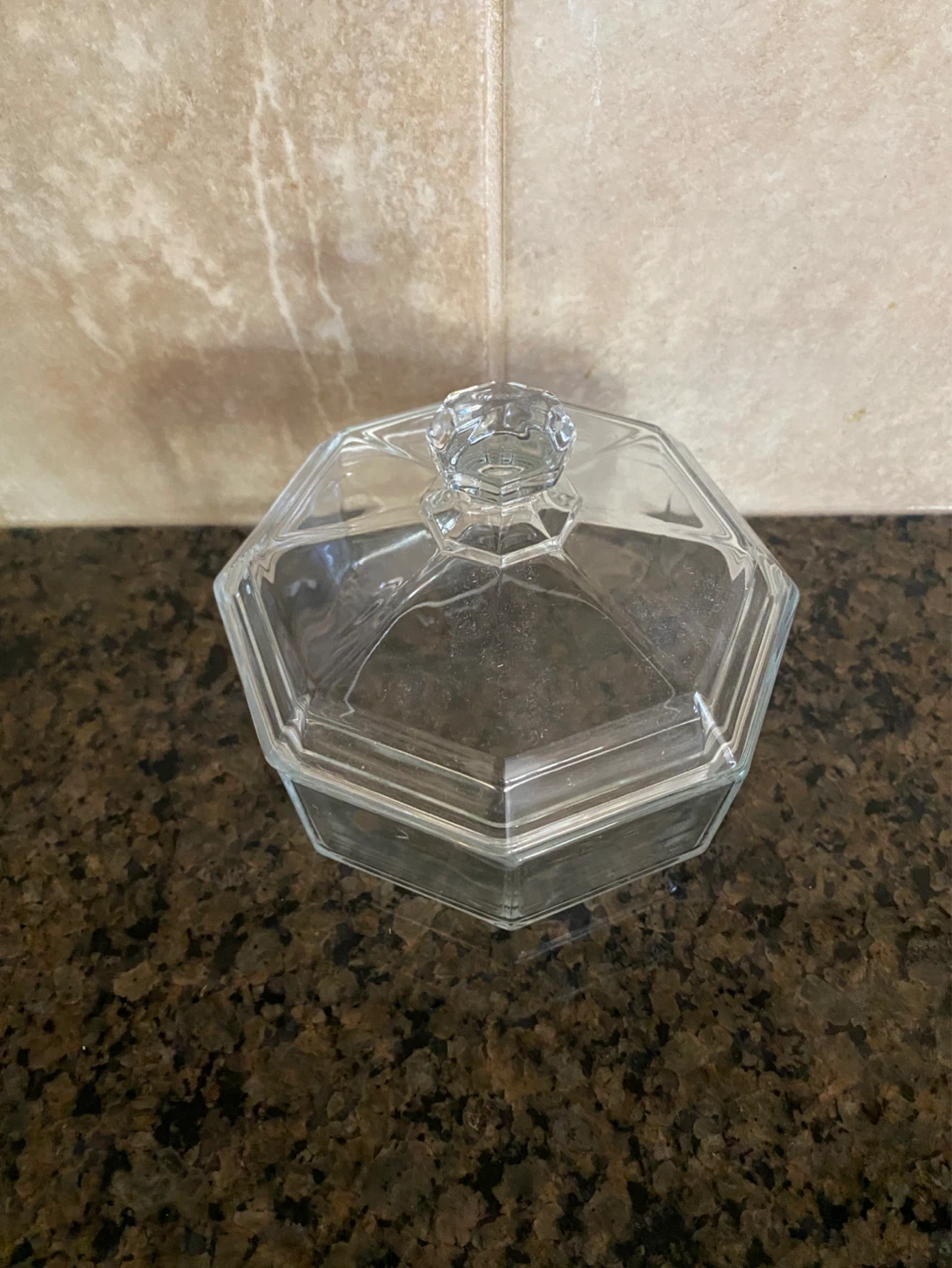 Clear Glass Octagonal Trinket Dish with Lid - photo 3