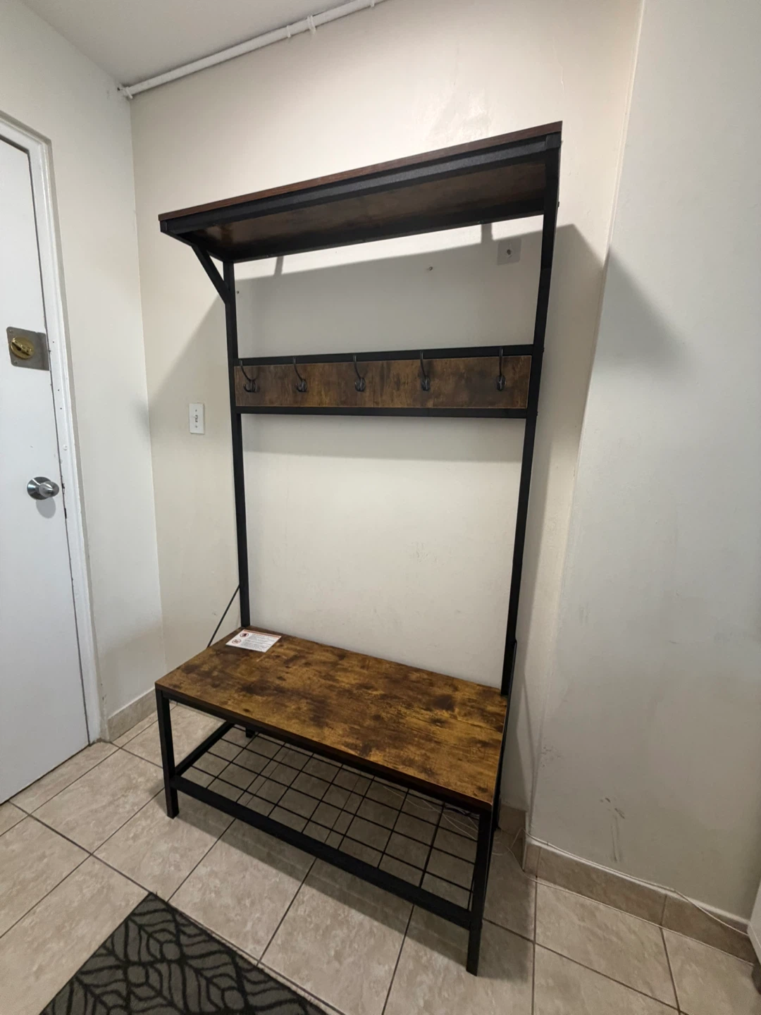 Industrial Style Entryway Hall Tree with Bench and Hooks