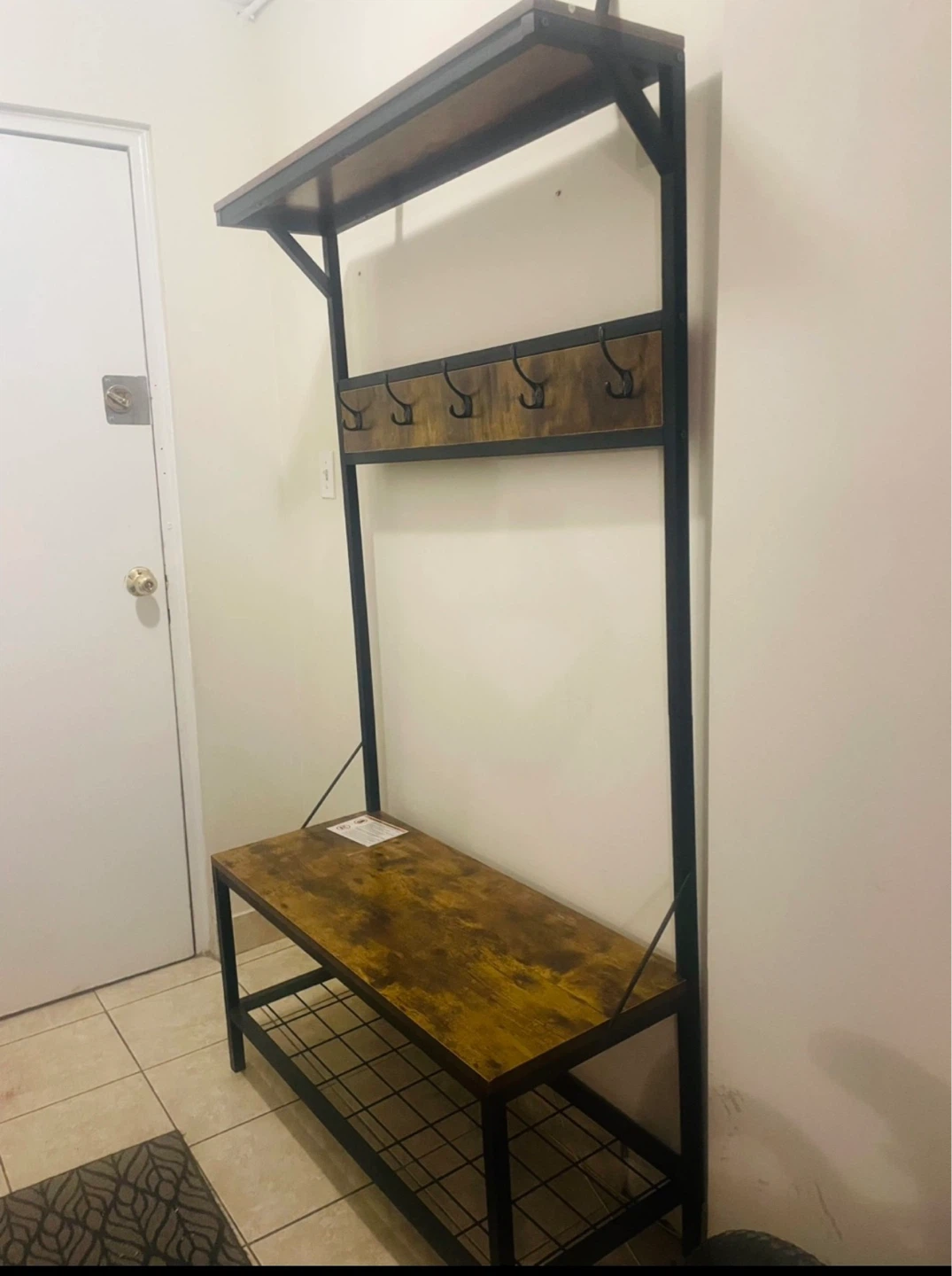 Industrial Style Entryway Hall Tree with Bench and Hooks - photo 2