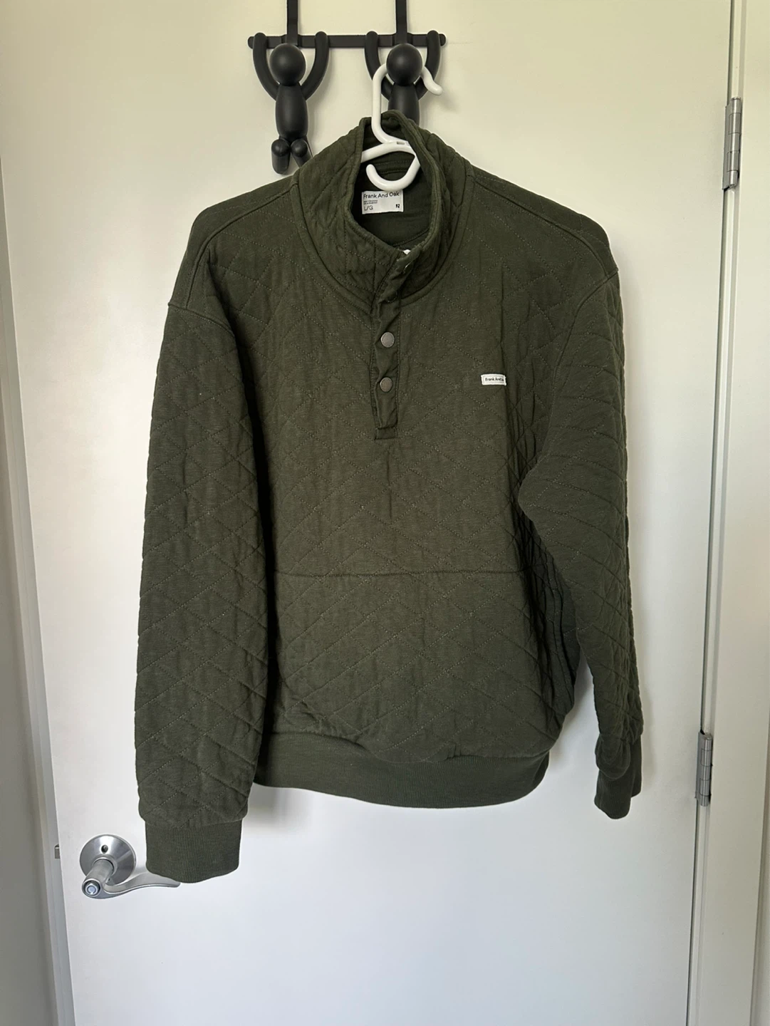 Frank And Oak Quilted Snap Neck Pullover - Green - Size L