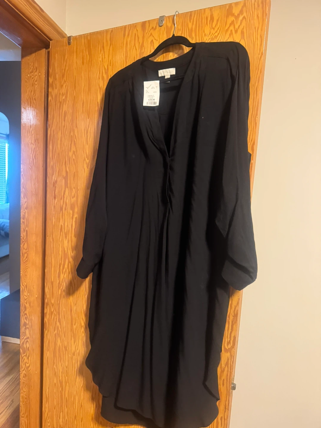 Black Long Sleeve V-Neck Dress - Size XL