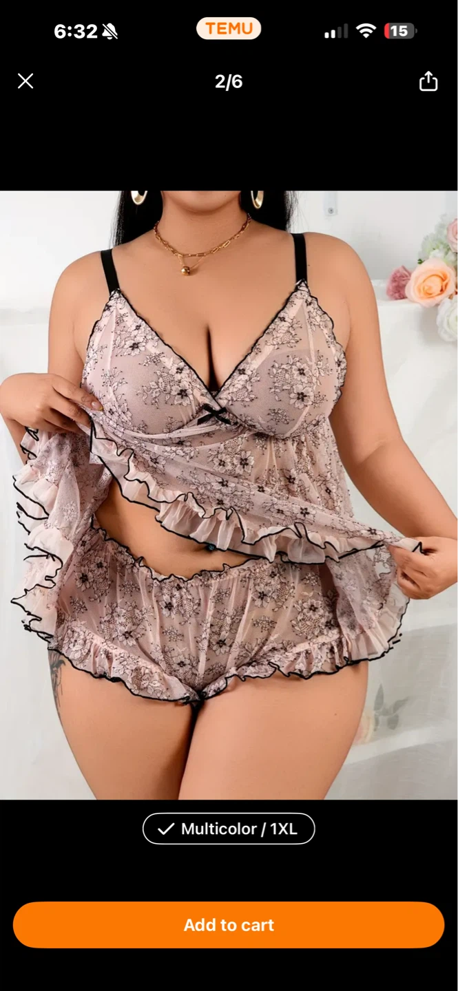 Floral Print Babydoll Lingerie Set - 1XL