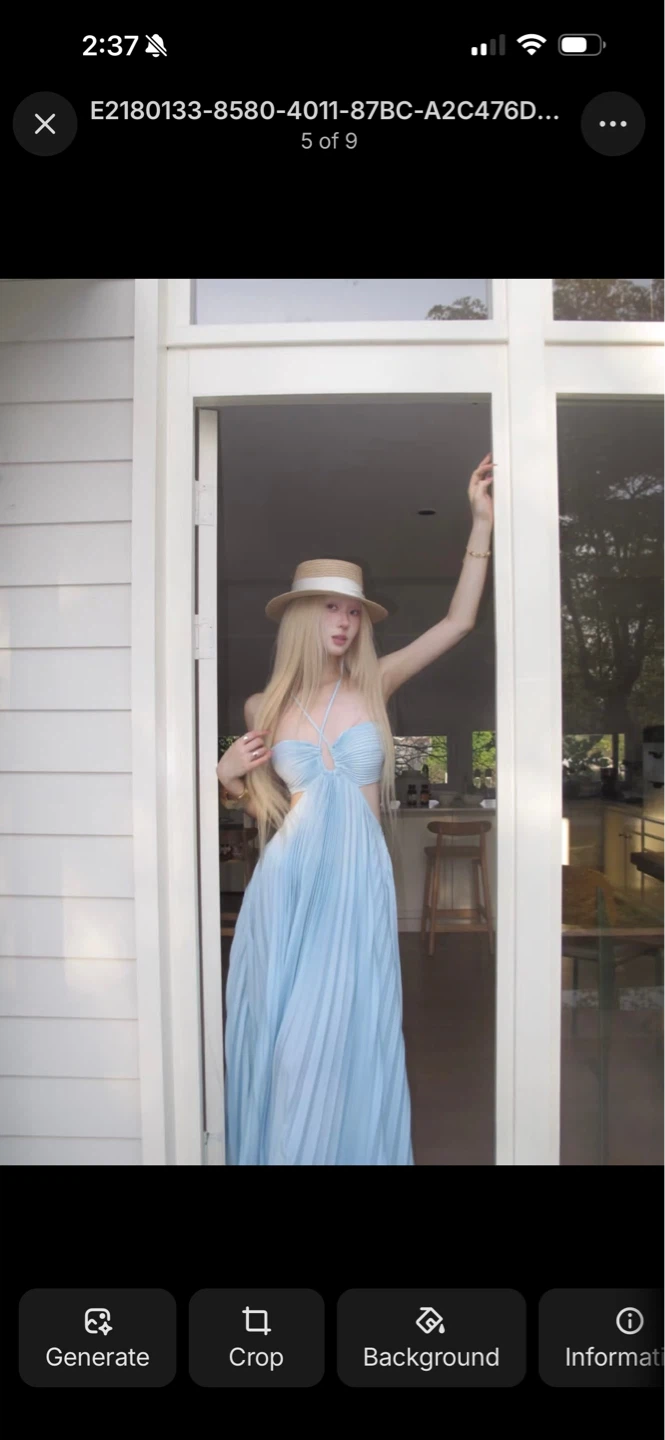 Light Blue Pleated Maxi Dress with Cutout Detail - photo 3