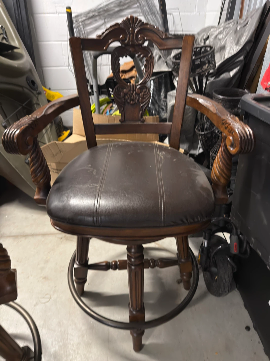 Wooden Swivel Bar Stools with Dark Brown Upholstery (Set of 2) - photo 3