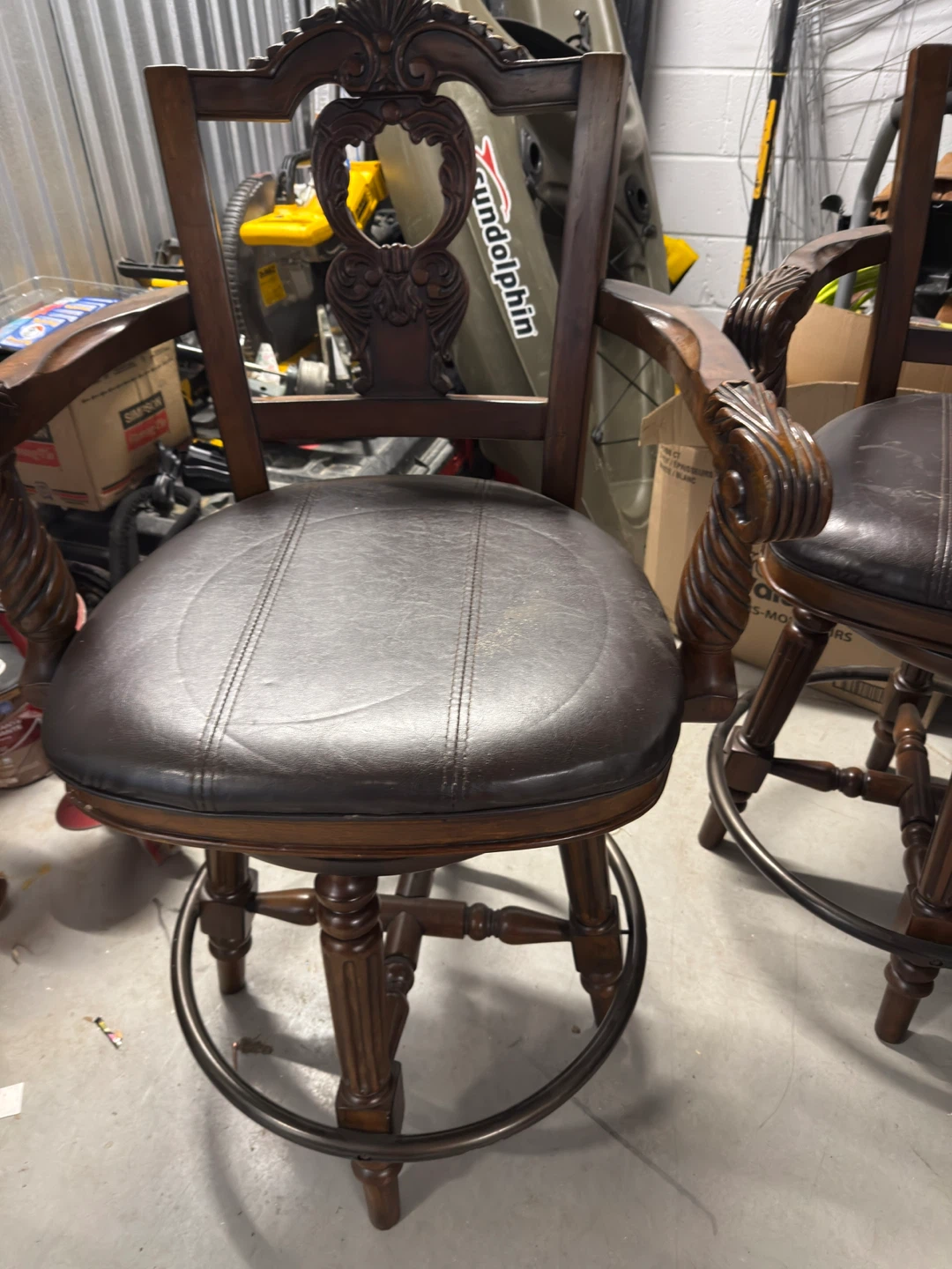 Wooden Swivel Bar Stools with Dark Brown Upholstery (Set of 2) - photo 2