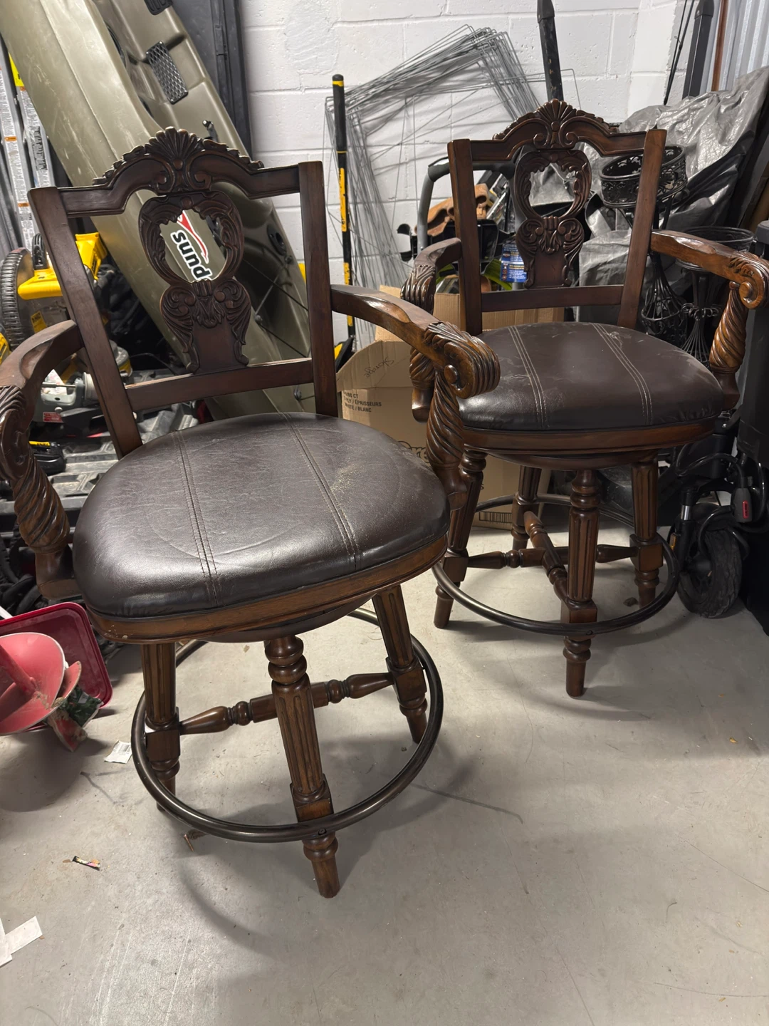 Wooden Swivel Bar Stools with Dark Brown Upholstery (Set of 2)