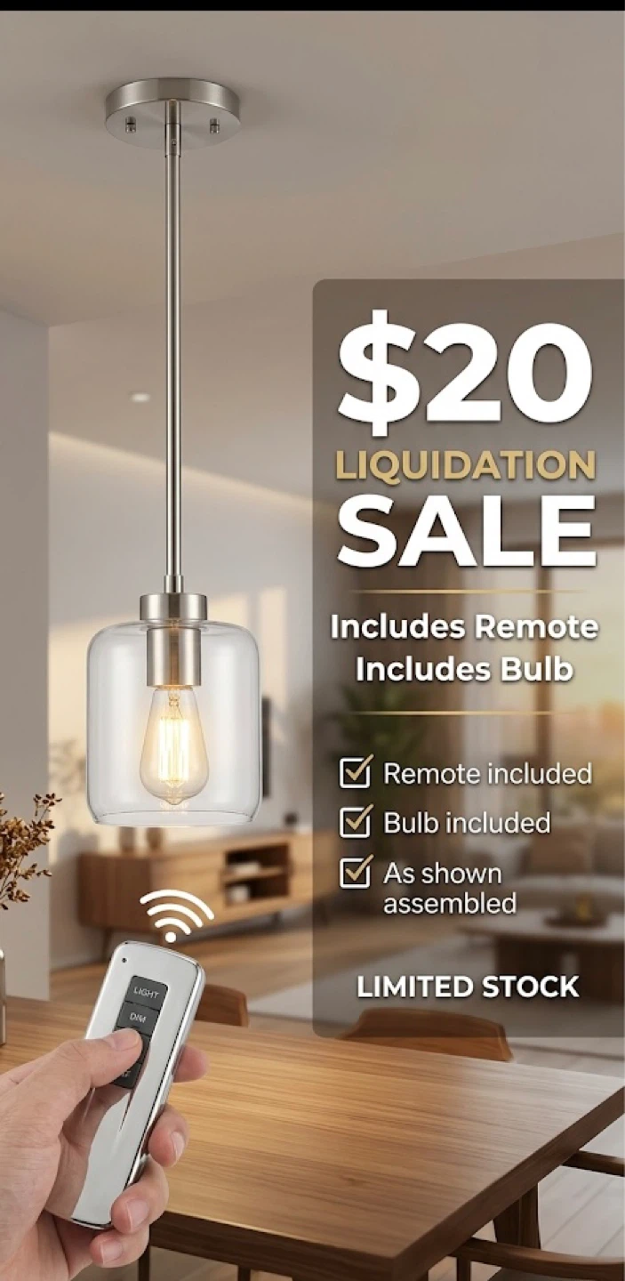 Brushed Nickel Pendant Light with Remote and Bulb