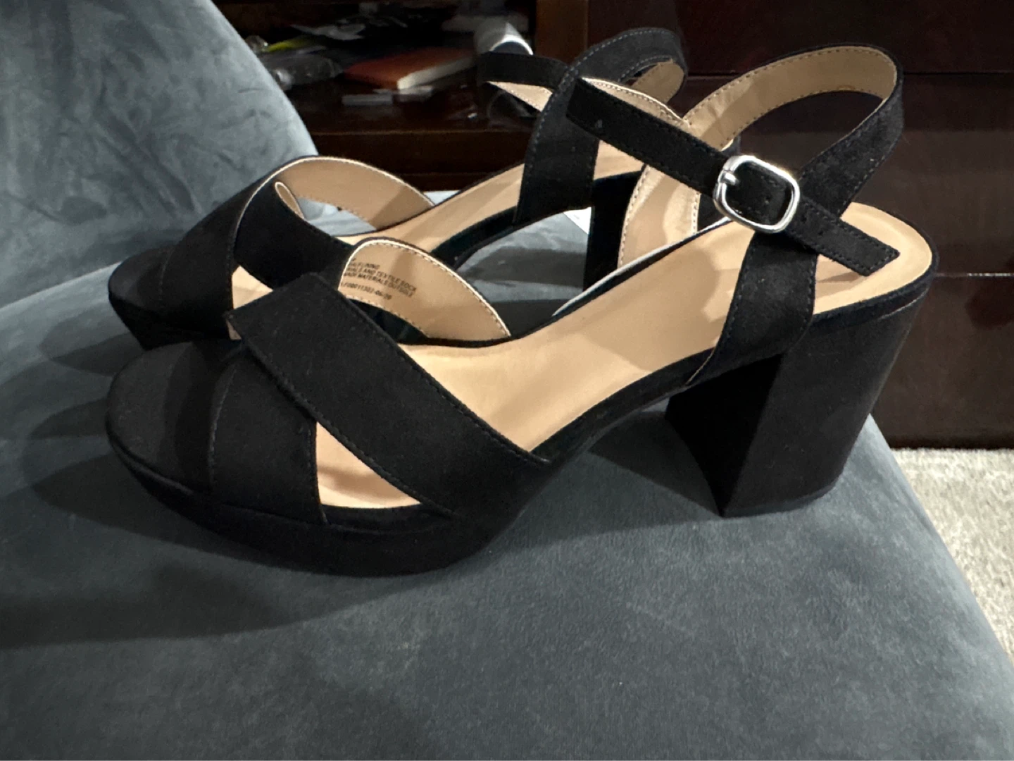 Black Suede Platform Block Heels - photo 3