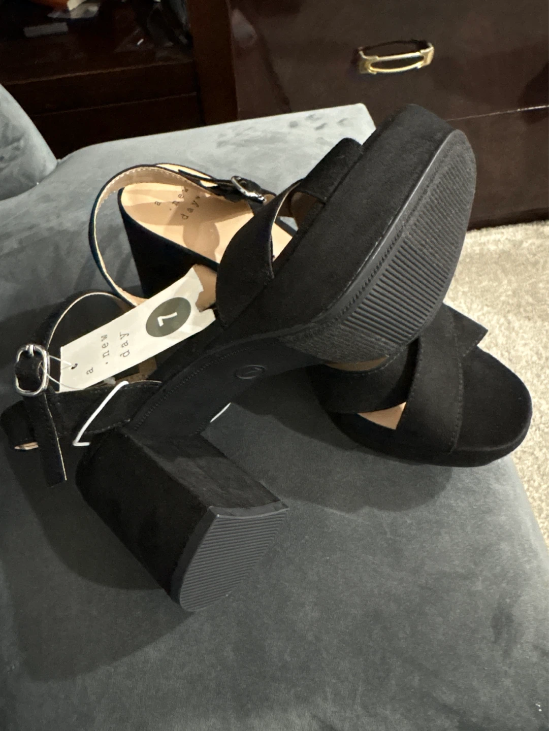 Black Suede Platform Block Heels - photo 2