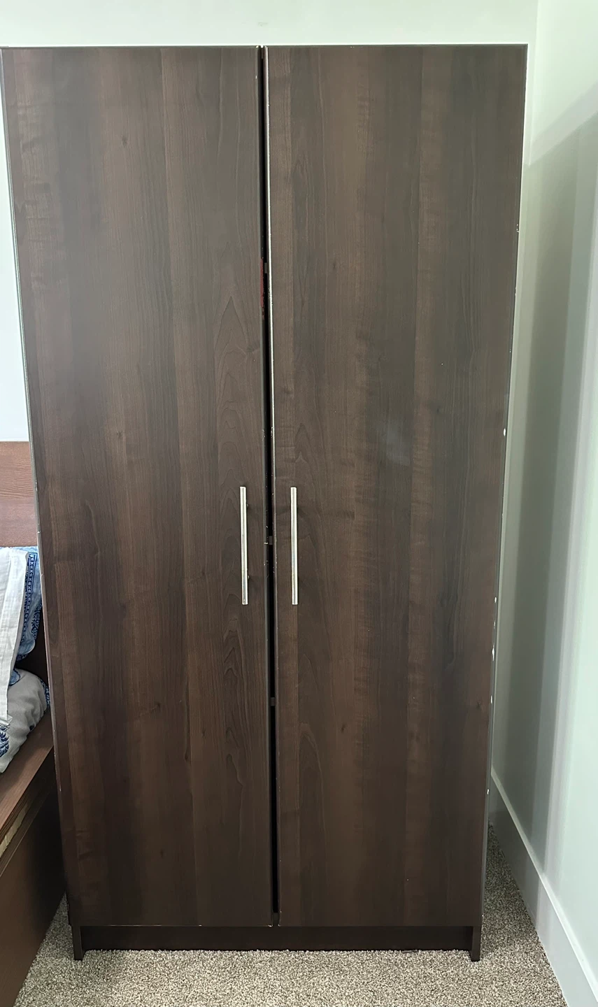 Dark Brown Double Door Wardrobe with Shelves - photo 2