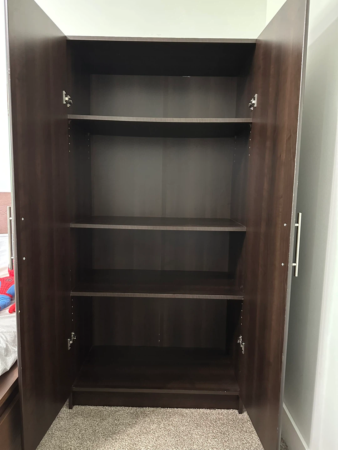 Dark Brown Double Door Wardrobe with Shelves