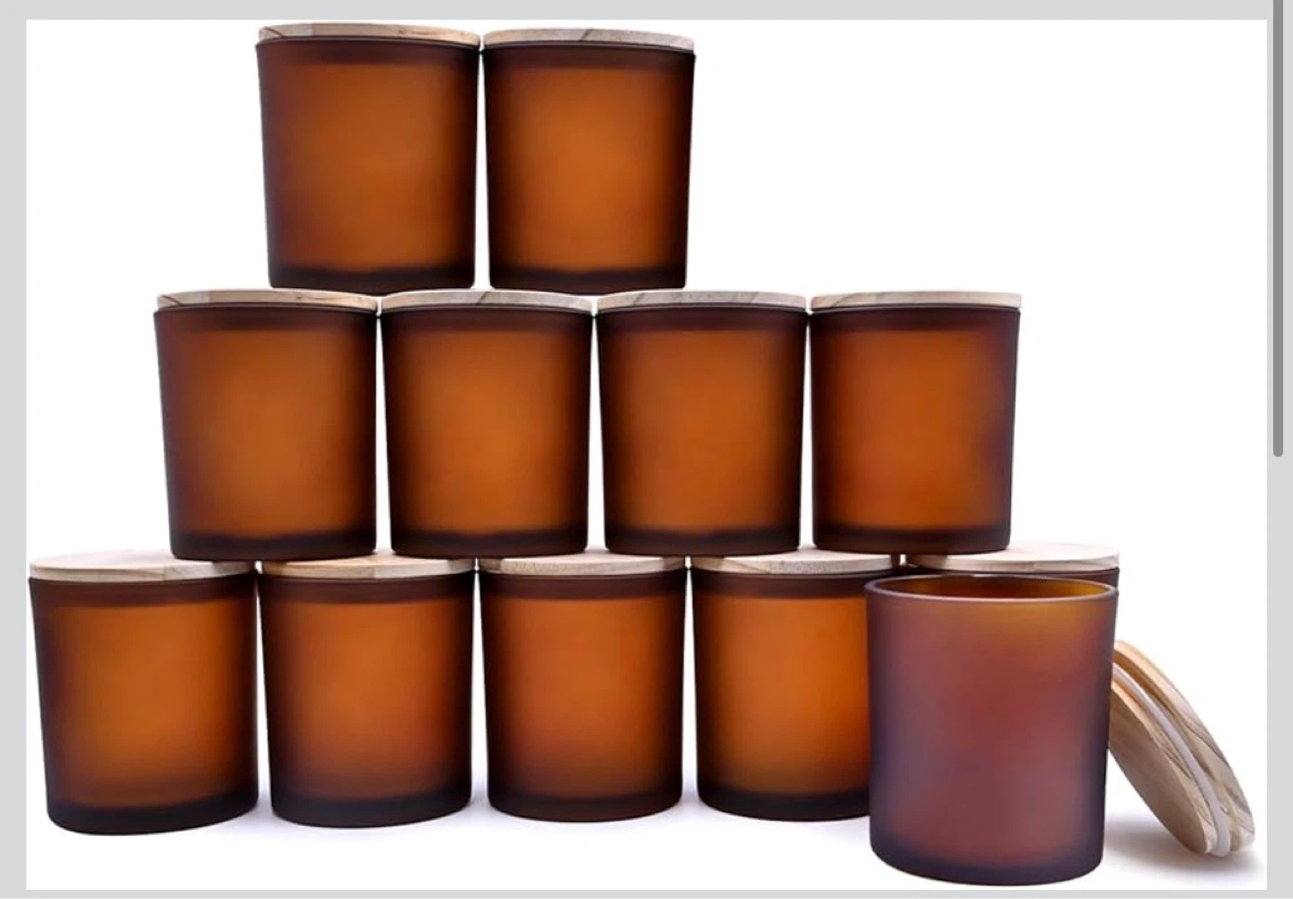Amber Frosted Glass Candle Jars with Wooden Lids