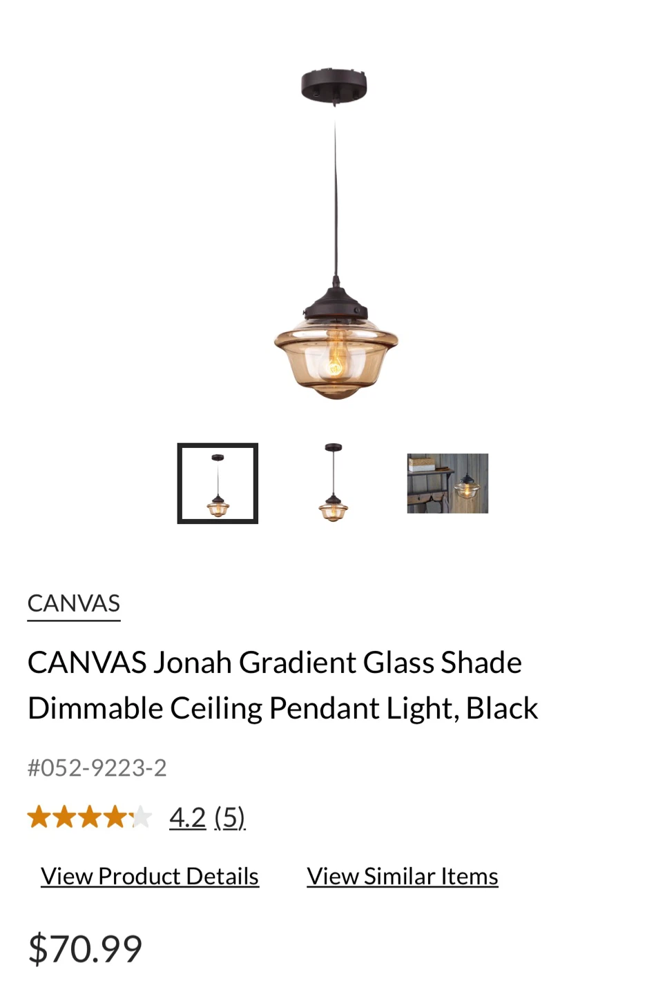 Gradient Glass Shade Ceiling Pendant Light, Black - photo 3