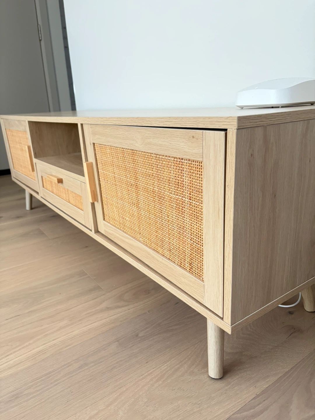 Mid-Century Rattan TV Console — Natural Oak - photo 5