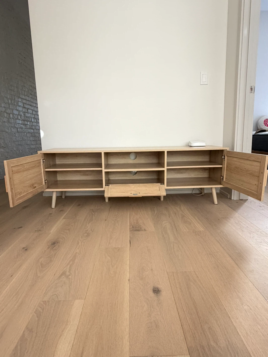 Mid-Century Rattan TV Console — Natural Oak - photo 2