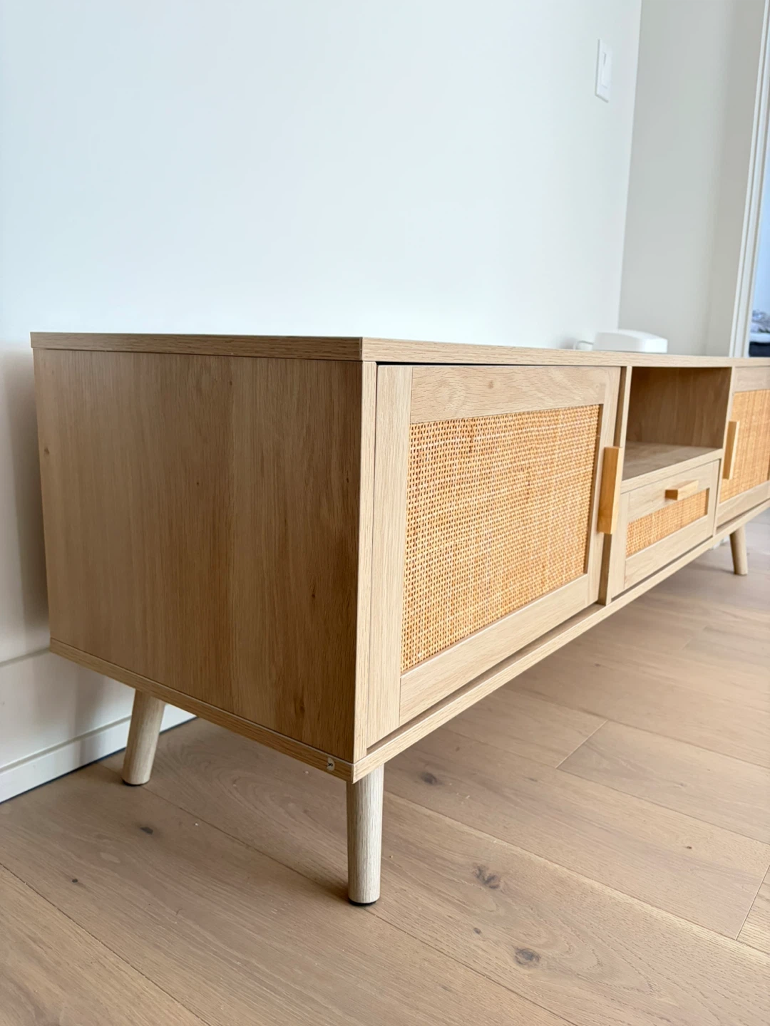 Mid-Century Rattan TV Console — Natural Oak - photo 4