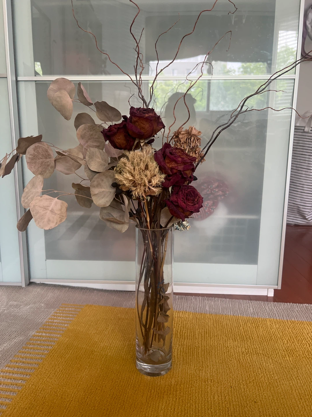 Dried Flower Arrangement in Glass Vase