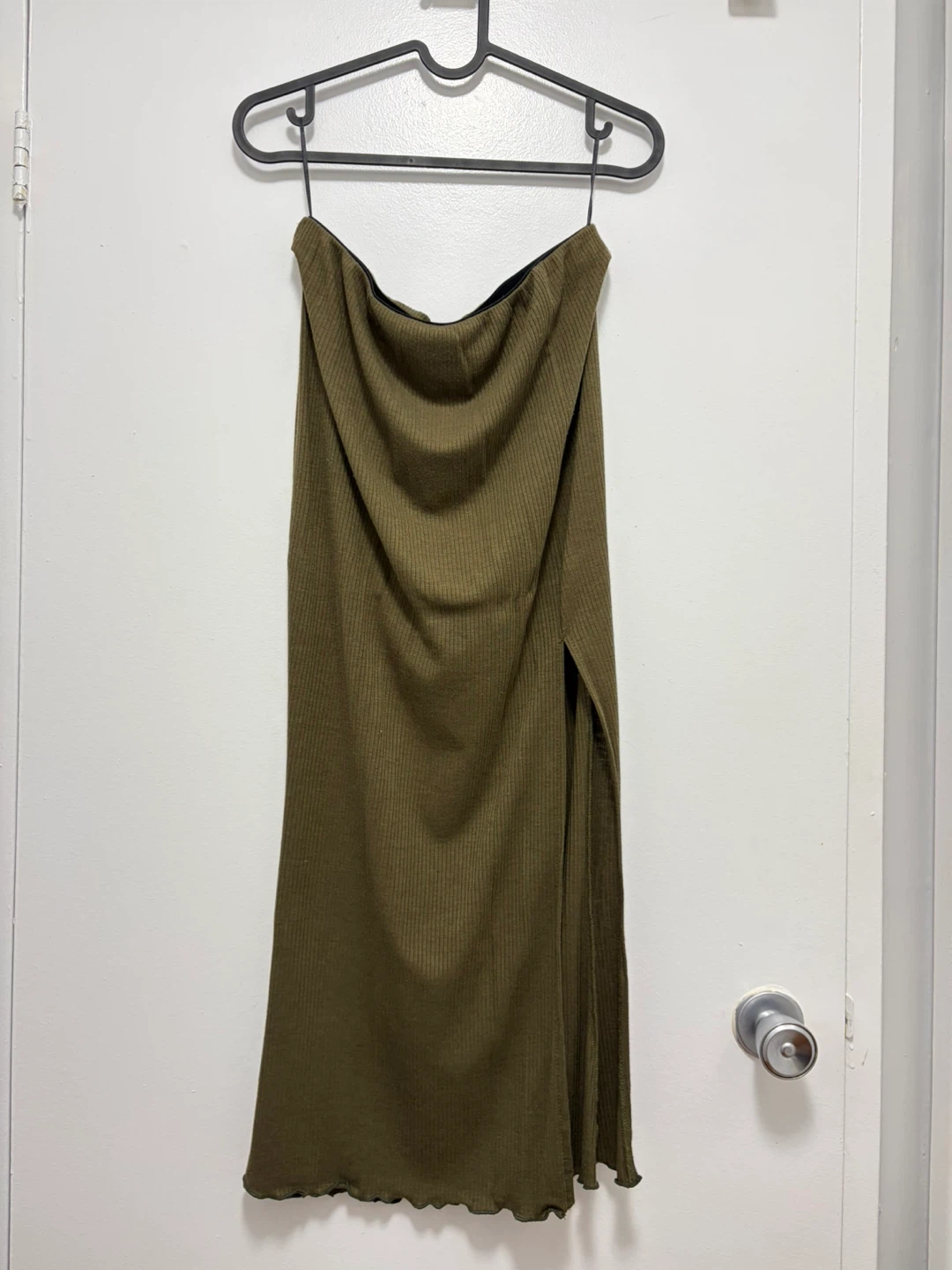 Ribbed Maxi Skirt - Olive Green