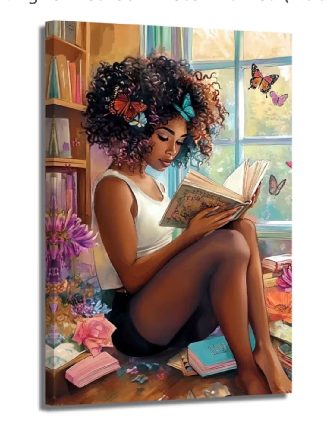 African American Wall Art - Black Girl Reading Book Canvas Print