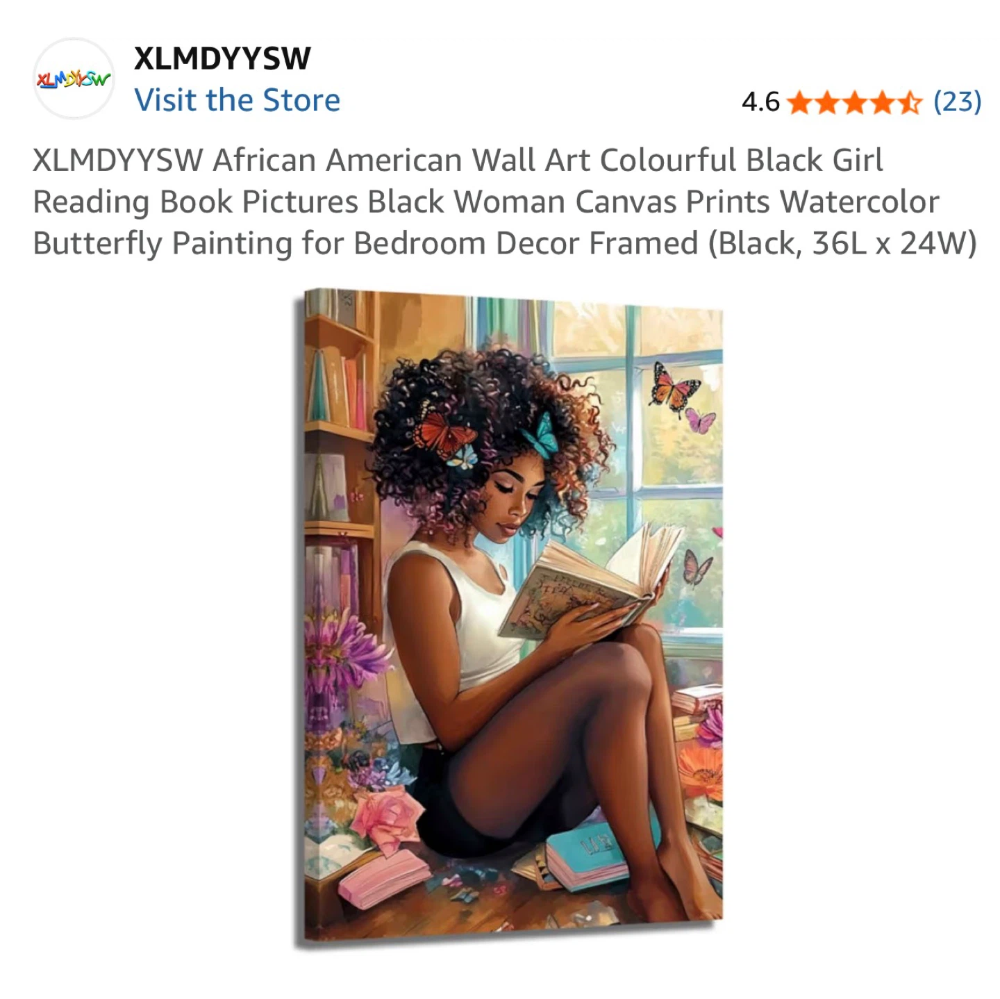 African American Wall Art - Black Girl Reading Book Canvas Print - photo 3
