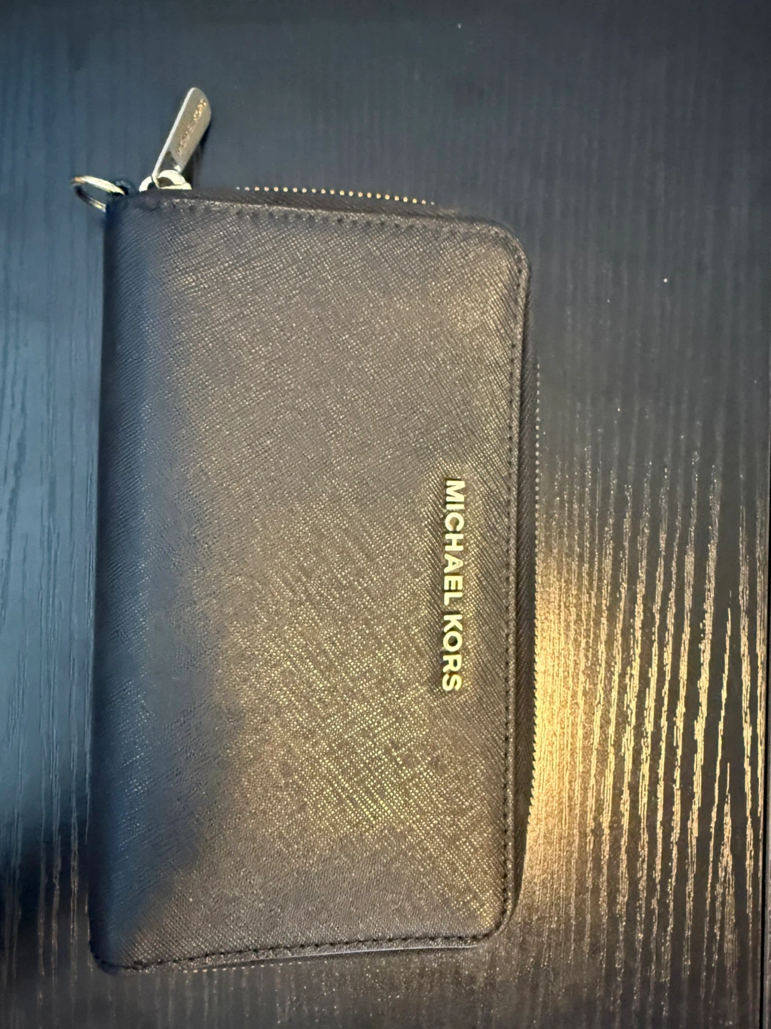 Michael Kors Black Saffiano Leather Zip Around Wallet Clutch