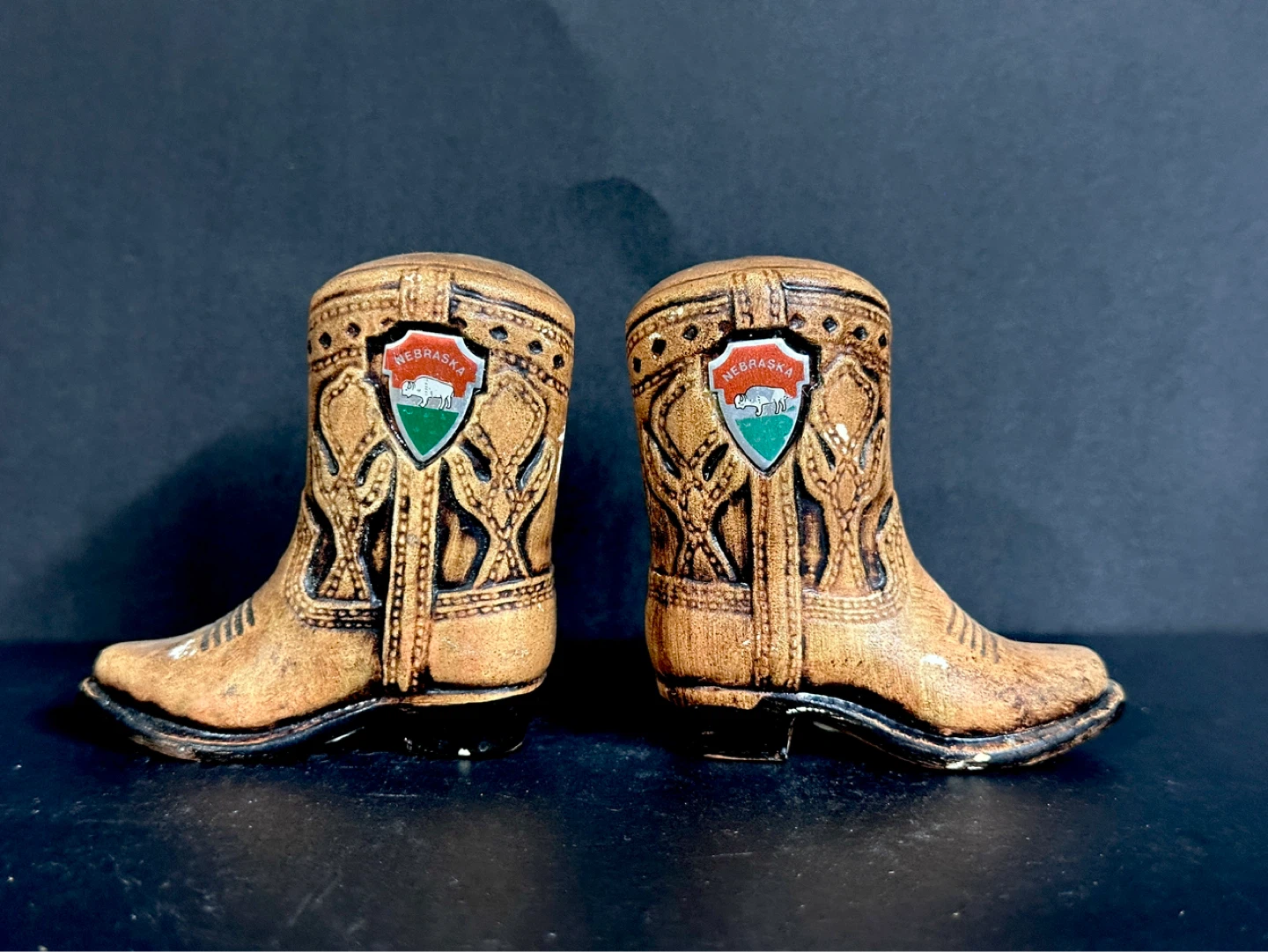 Ceramic Nebraska Cowboy Boot Salt and Pepper Shakers Western
