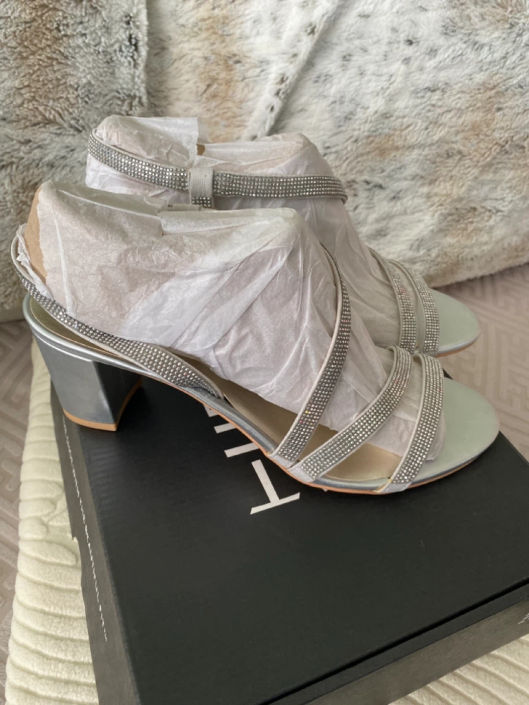 Silver Embellished Block Heel Sandals - photo 2