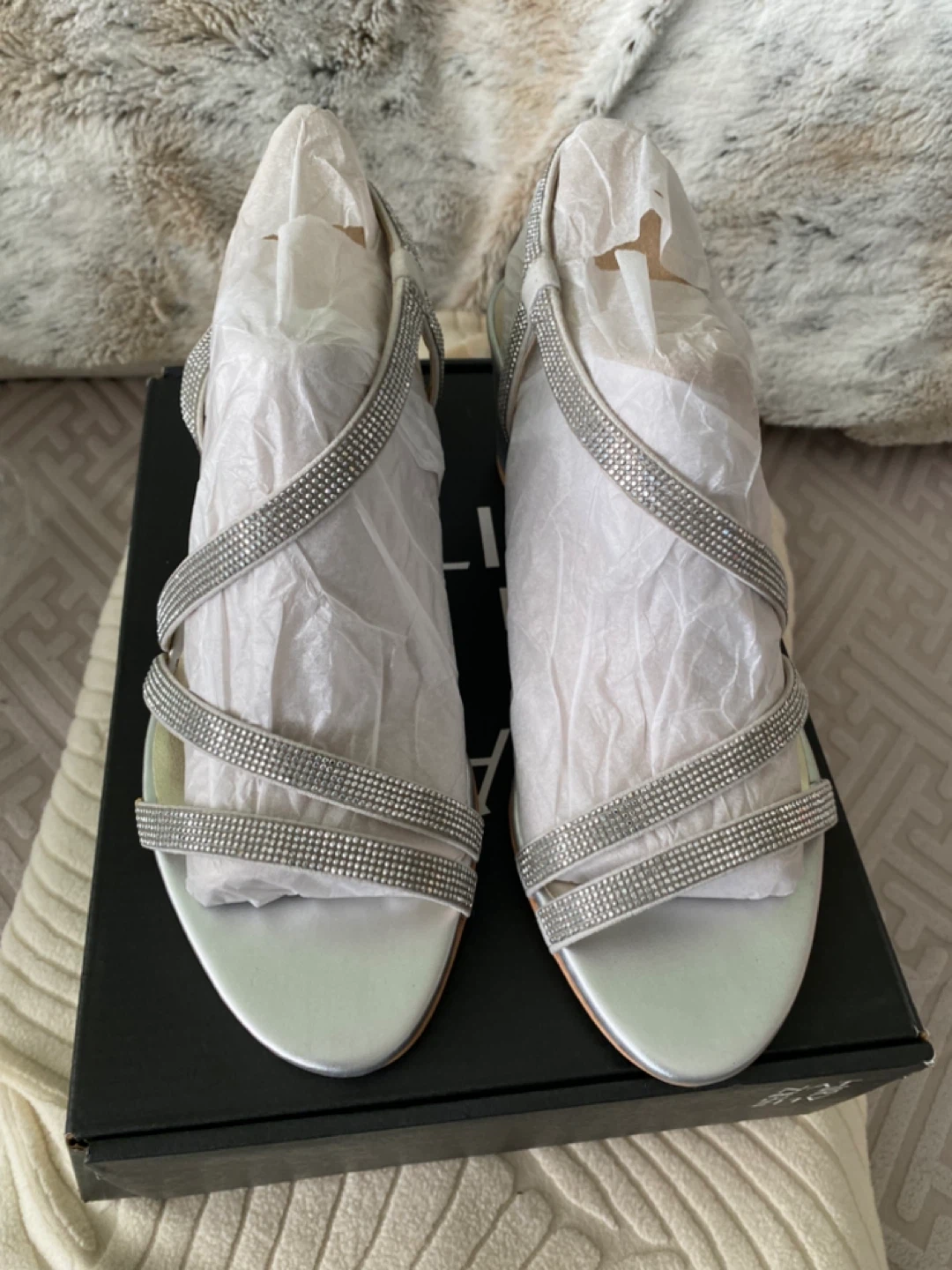 Silver Embellished Block Heel Sandals