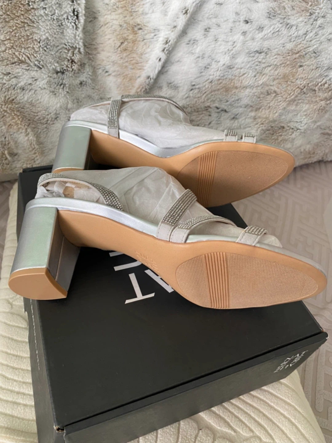 Silver Embellished Block Heel Sandals - photo 3