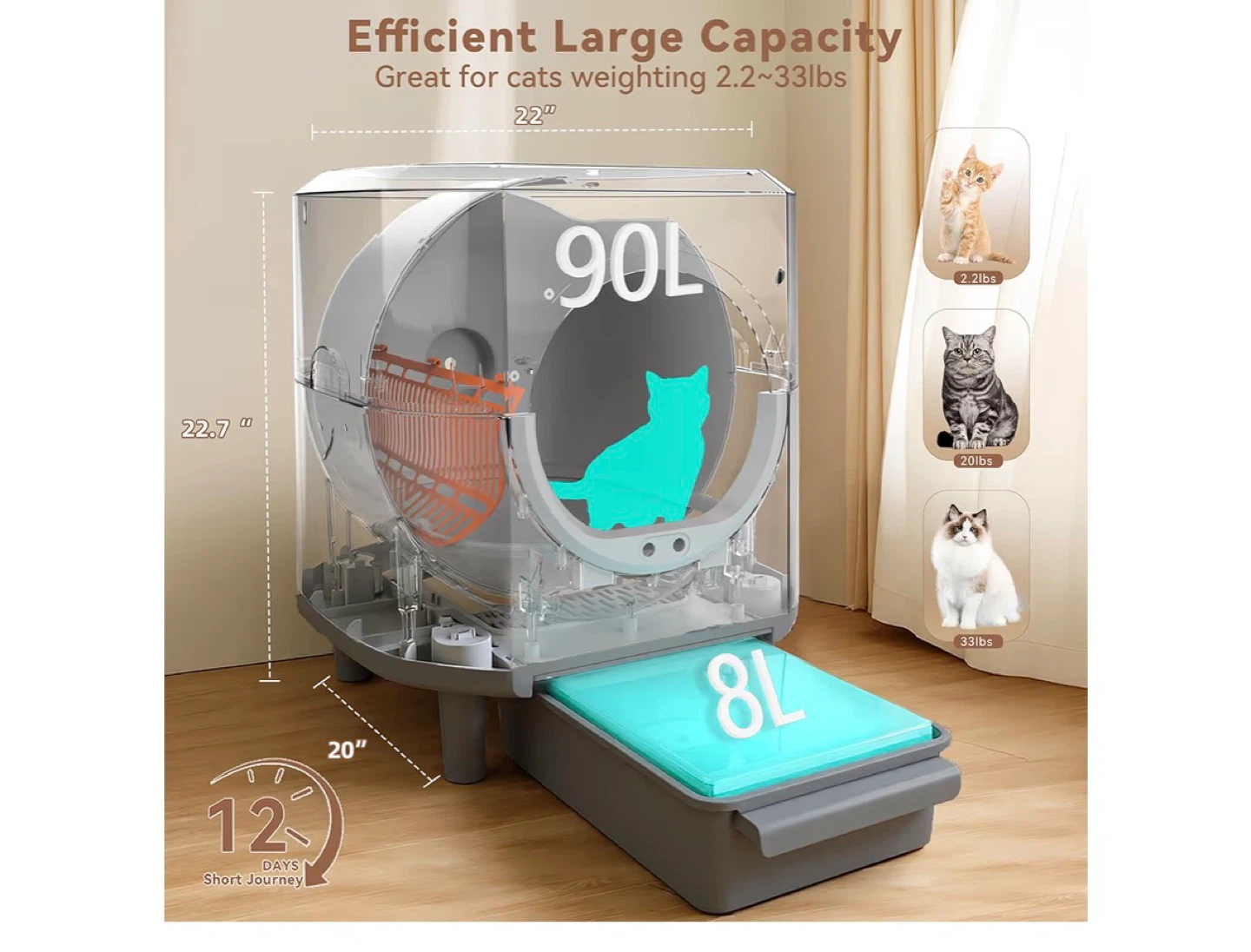 Automatic Cat Litter Box - Large Capacity 90L, Smart App Control - photo 3