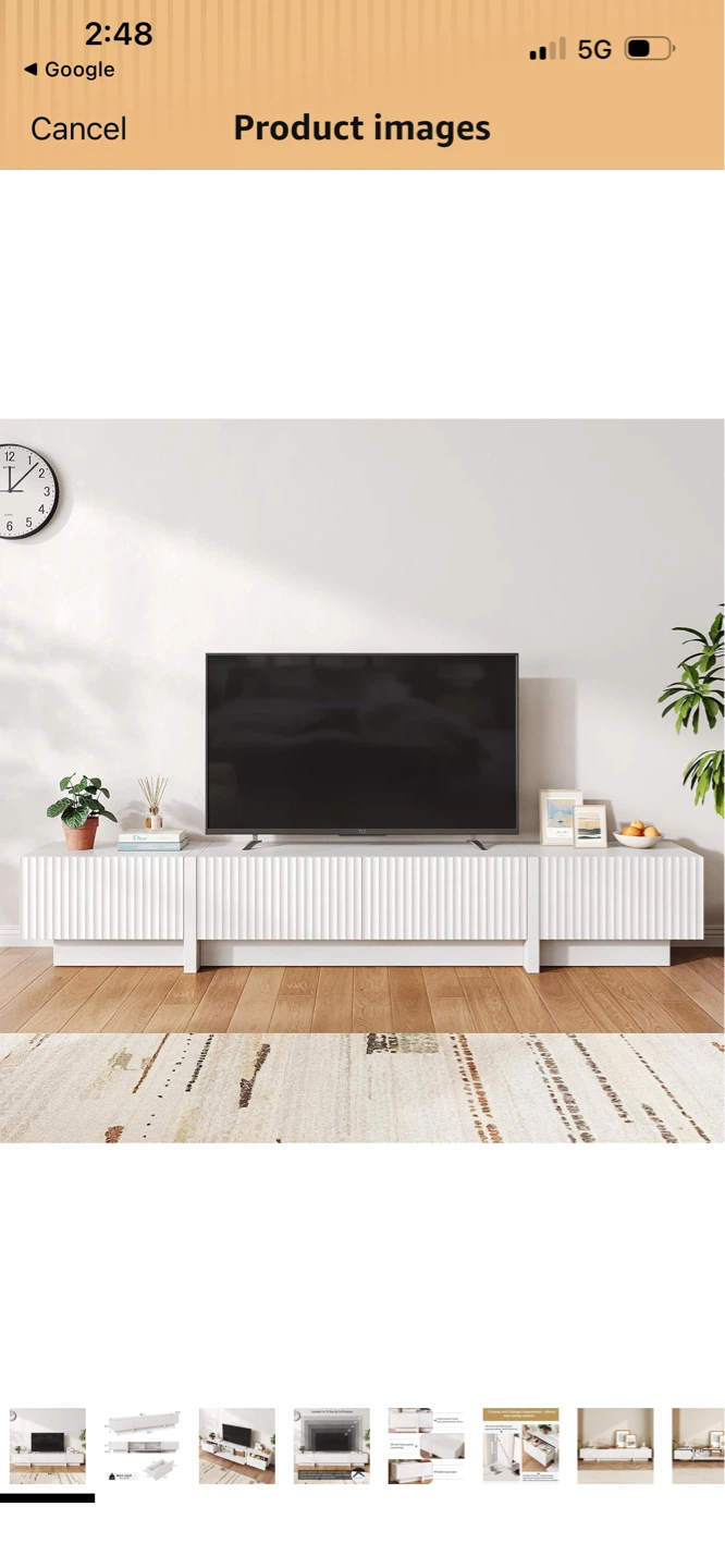 New 98 Inch White Fluted TV Stand Fits 55”-95” TVs
