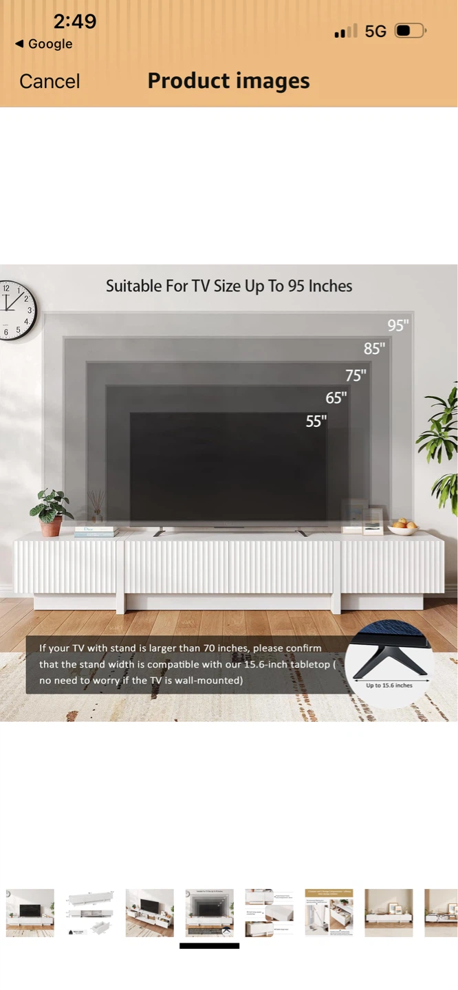 New 98 Inch White Fluted TV Stand Fits 55”-95” TVs - photo 4