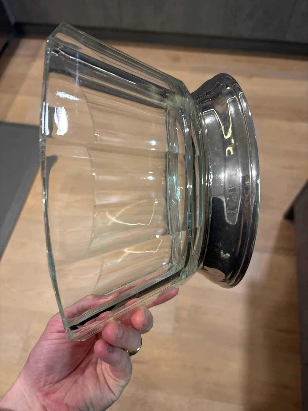 Glass Serving Bowl with Silver-Tone Base - photo 3