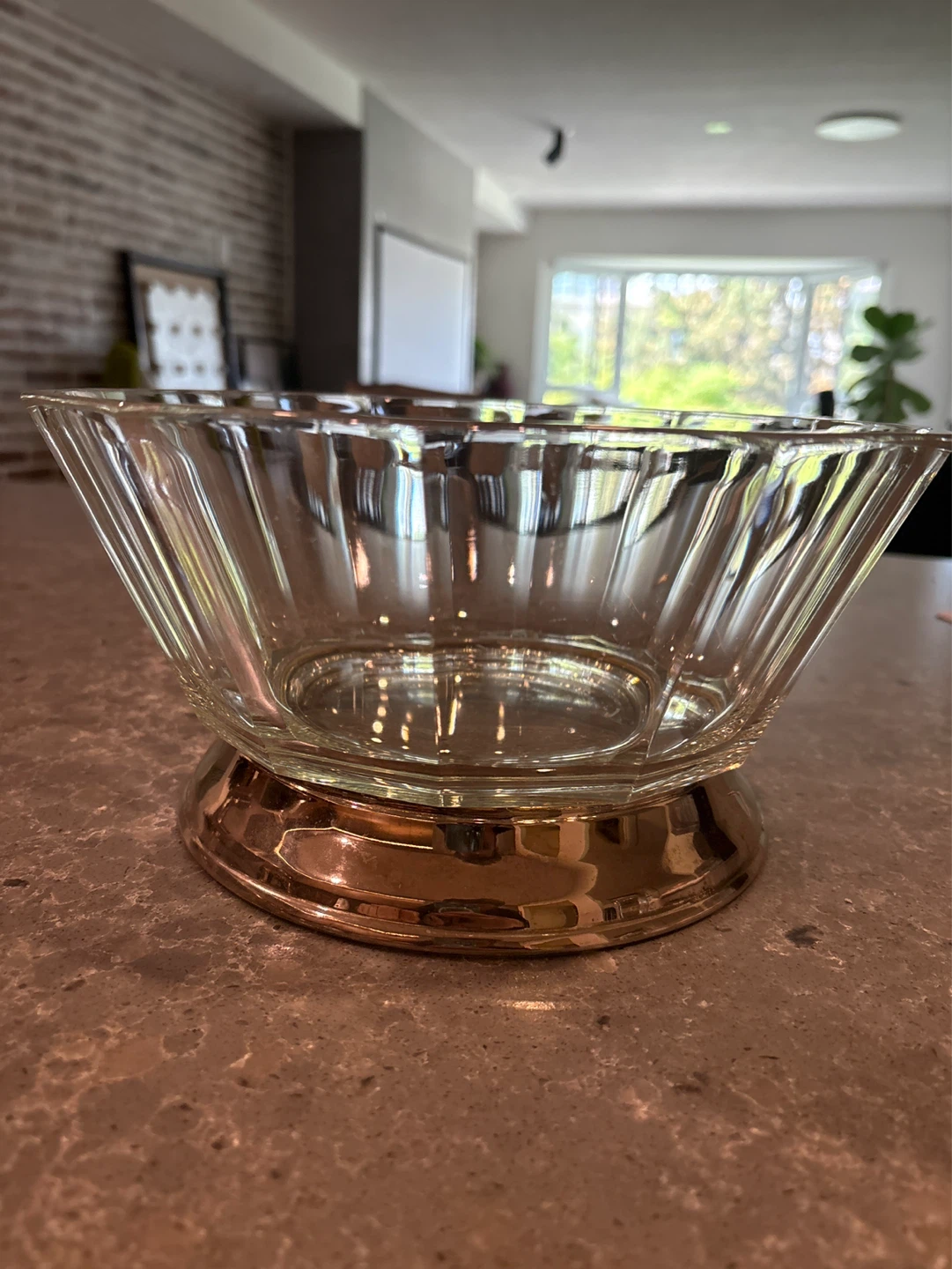 Glass Serving Bowl with Silver-Tone Base - photo 2