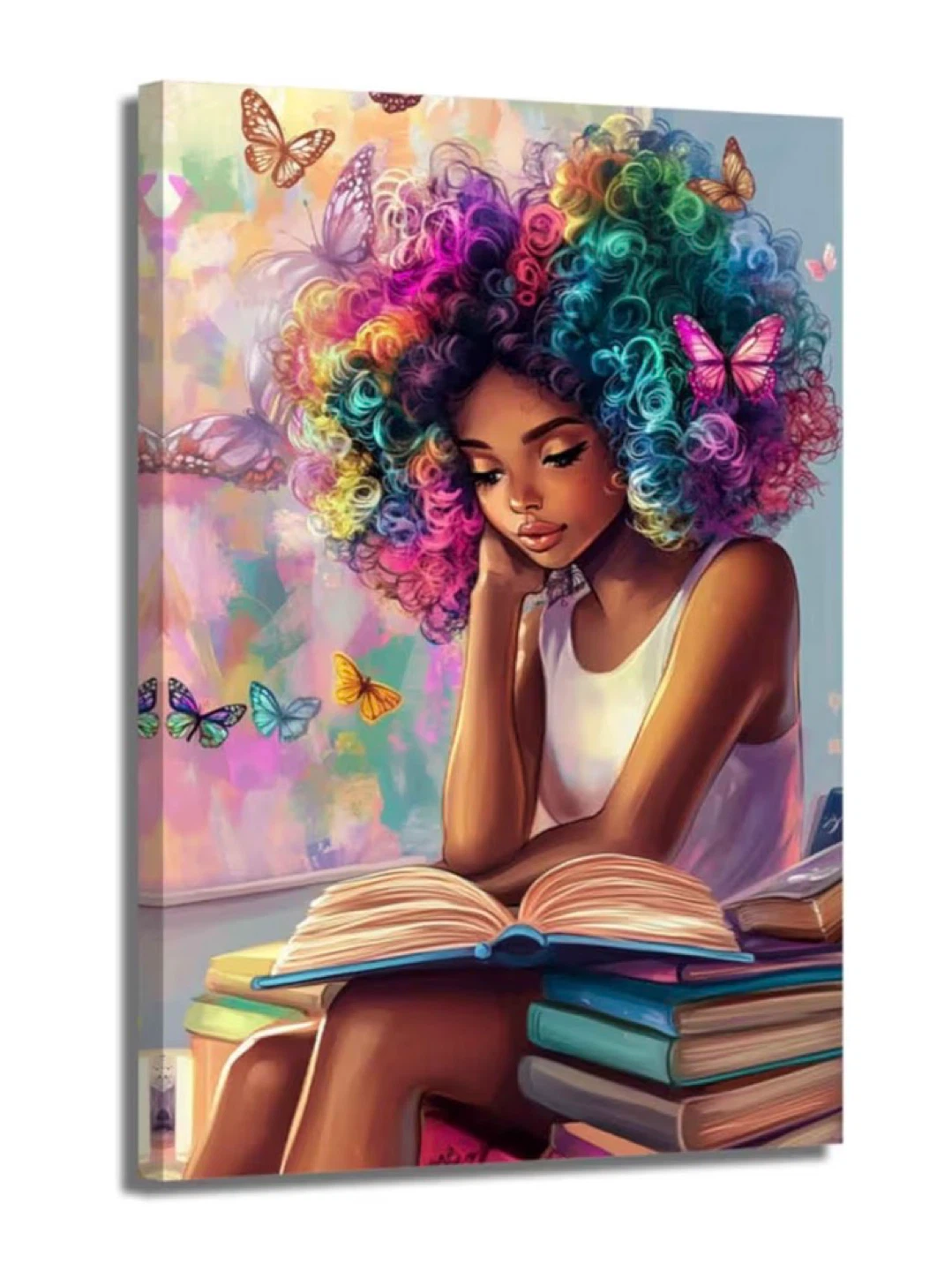 African American Girl Reading Book Wall Art Canvas