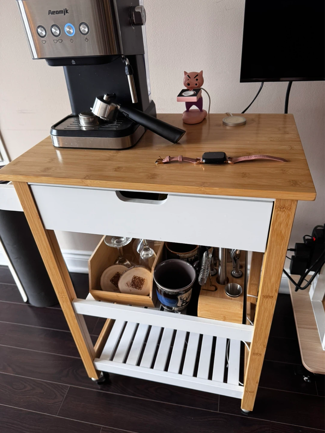 Movable 3 tiers kitchen island, movable cart