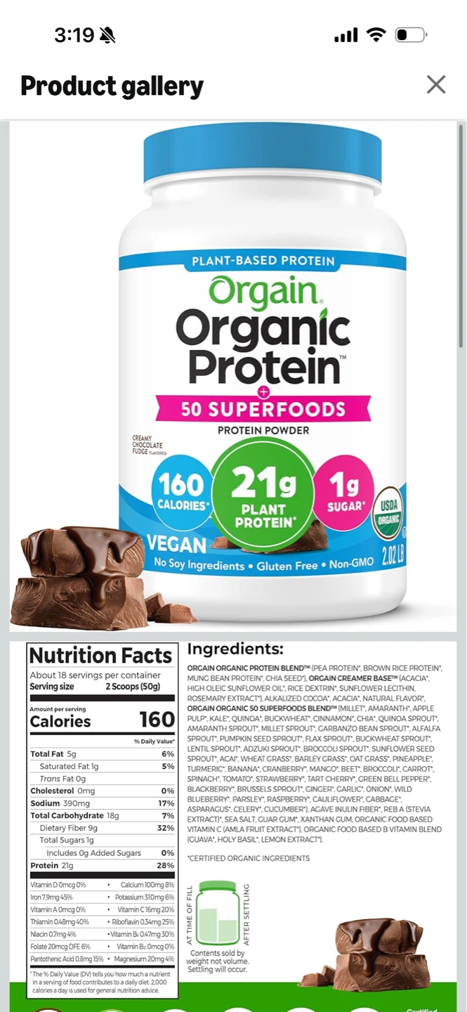 Orgain Organic Protein Powder - Creamy Chocolate Fudge