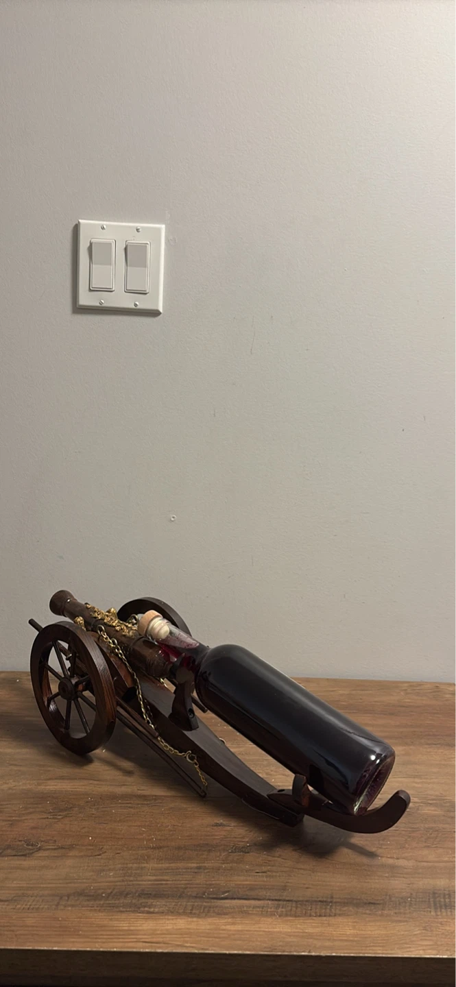 Vintage Wooden Cannon Wine Bottle Holder