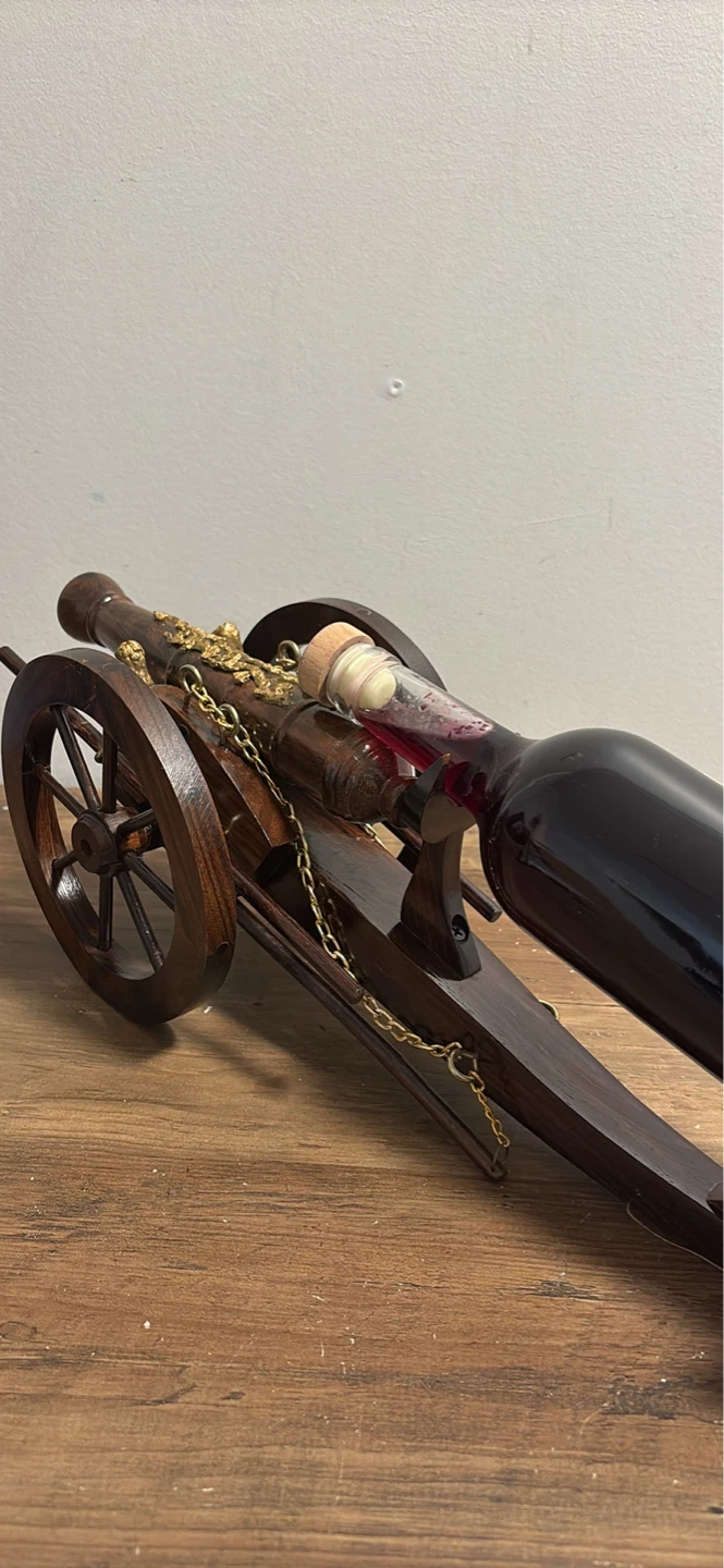 Vintage Wooden Cannon Wine Bottle Holder - photo 2