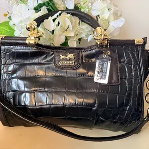 Coach Brown Crocodile Embossed Leather Satchel Handbag