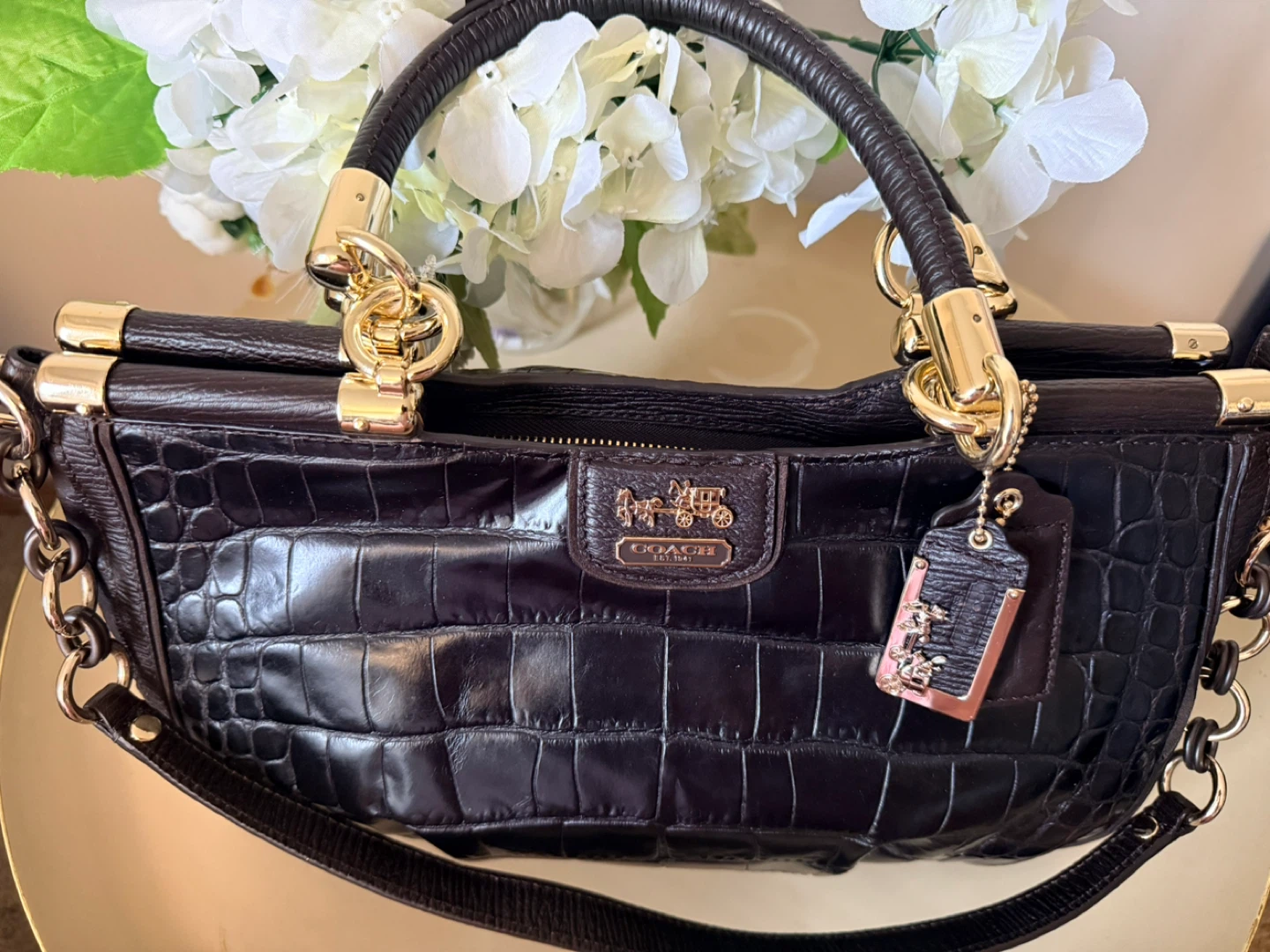 Coach Brown Crocodile Embossed Leather Satchel Handbag - photo 2