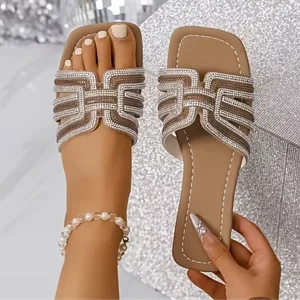 Rhinestone Embellished Slide Sandals